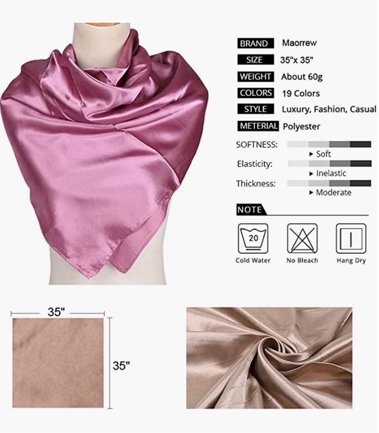 Large Square Satin Scarf Silk Feel Head Neck Wrap Solid Color Scarves Shawl 35"