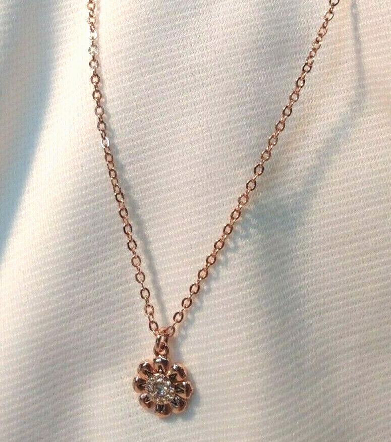 Rose Gold Tone Tiny Rhinestone Flower La Gem & Jewelry