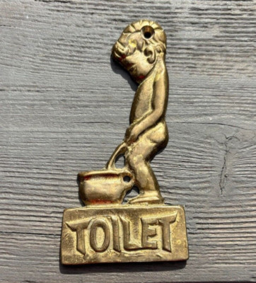 Vintage Solid Brass Toilet Door Wall Plaque Sign Bathroom Retro 4'' x 2''