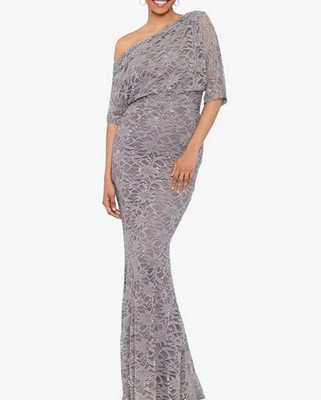 Женское платье из эластичного кружева Betsy & Adam с открытыми плечами и рукавом 3/4, темно-серый, 6