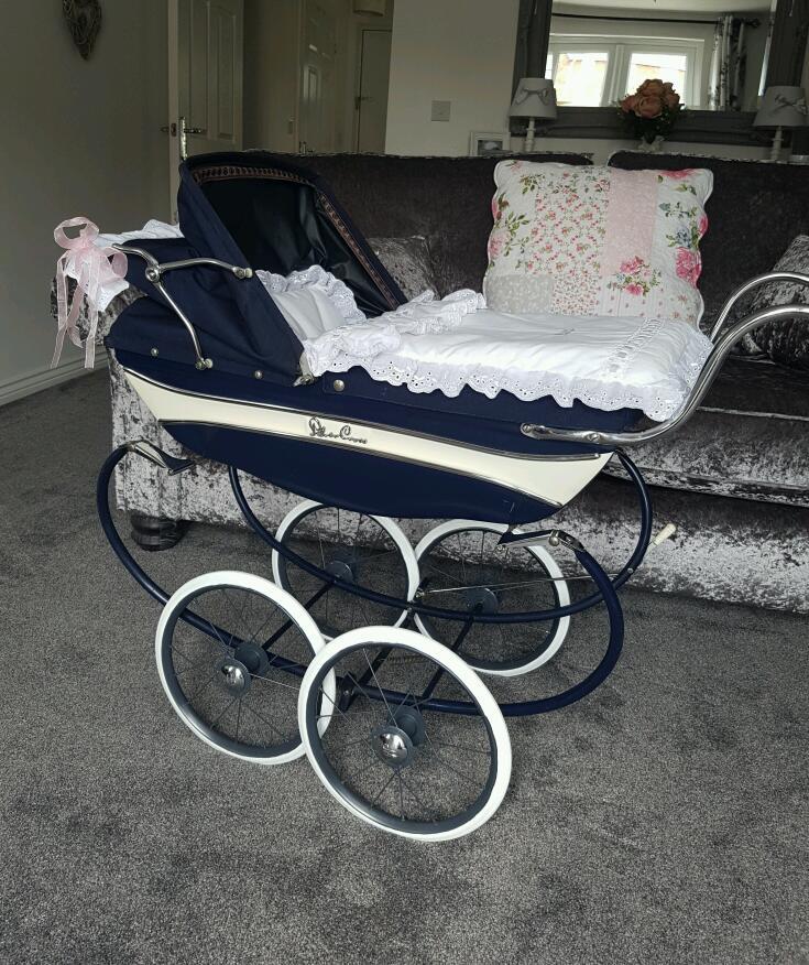 Wilson silver cross coach built dolls pram navy and white silvercross