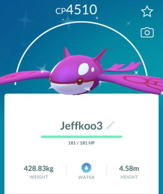  Shiny Kyogre LeveI 50 XL 3 moveset Master League PVP - Trade 20k Stadust 
