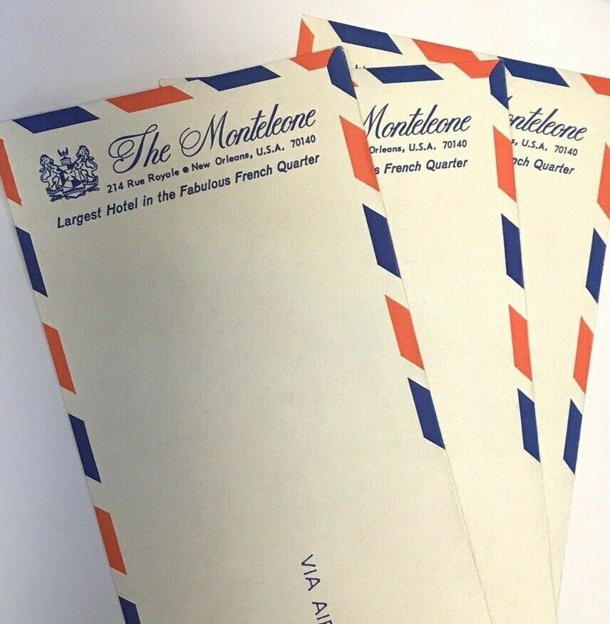 3 Vtg VIA AIR MAIL ENVELOPES UNUSED Monteleone Hotel New Orleans French Quarter