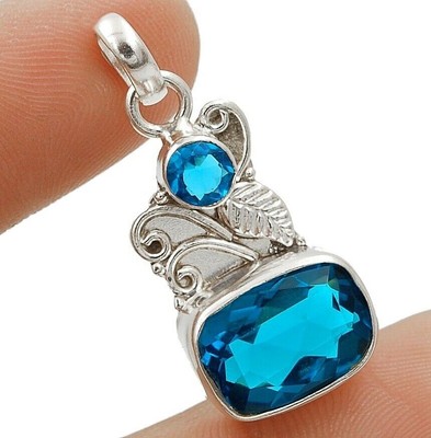 2CT Natural Flawless Blue Topaz 925 Sterling Silver Pendant Jewelry @B15-5