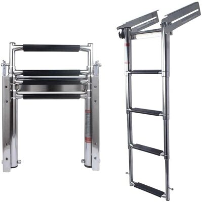 Stainless Steel 4 Step Telescoping Ladder Under Platform Slide Mount Boat Ladder
