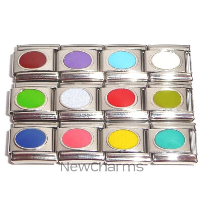 Set of 12 Oval Colorful Italian Charms Birthstone Inspired Links MIX156