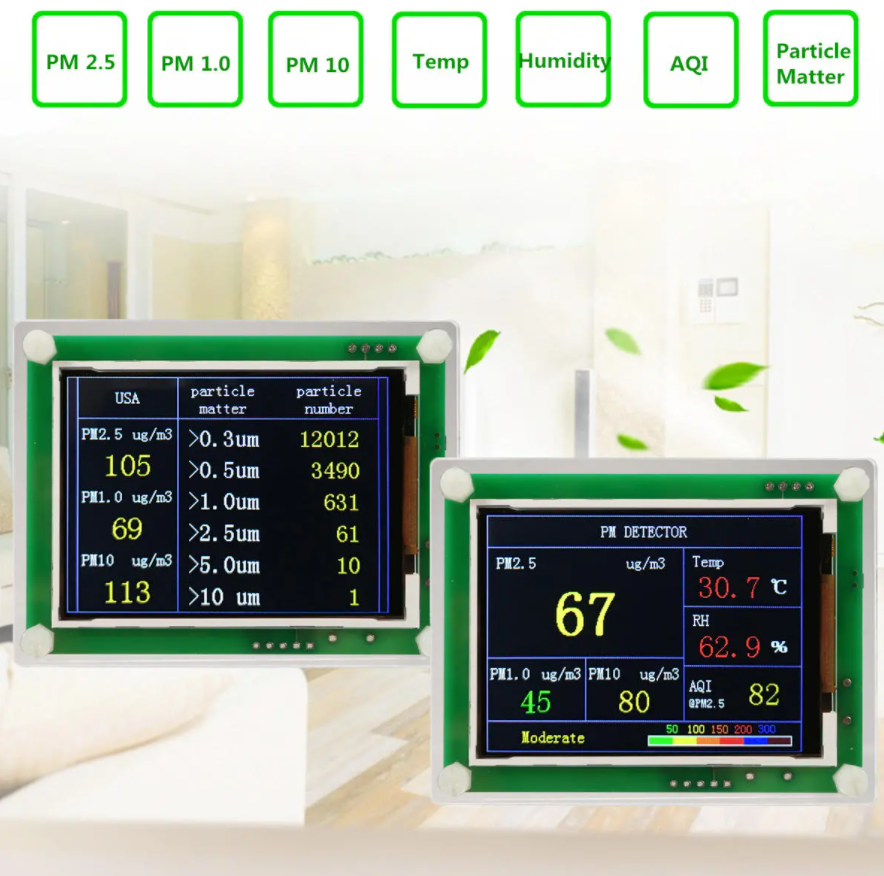 PM1.0 PM2.5 PM10 Detektormodul Luftqualitäts-Staubsensortester mit 2,8-Zoll-LCD-