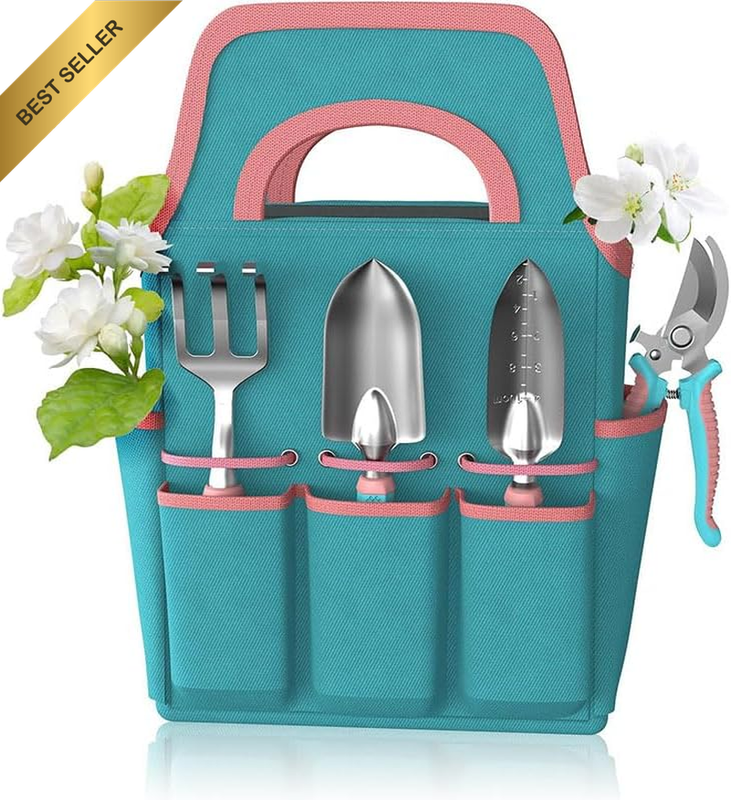 Garden Tool Set, 6-Piece with Trowel, Transplanter, Hand Rake, Pruner, Gloves an