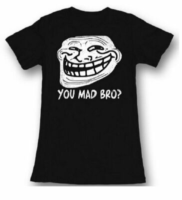 You Mad T-Shirt U Mad Bro Troll Face Juniors Black Tee Shirt, Juniors Small