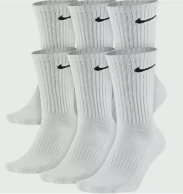 3-6 Pairs NIKE Dri-Fit Everyday Training Crew Socks Large (8-12) White