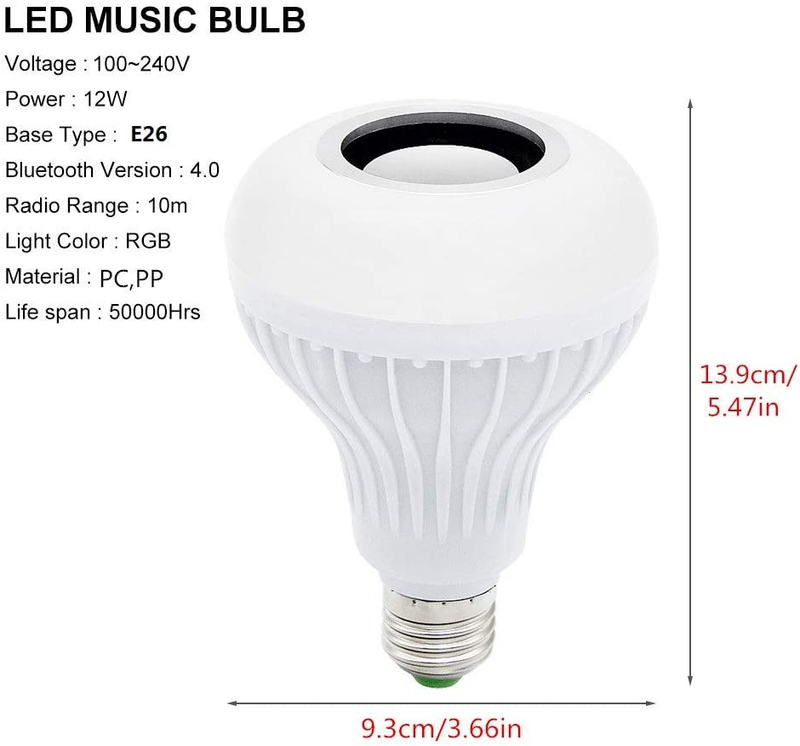 LED Light Bulb Bluetooth Speaker with Remote Control and APP, White+Color Changi