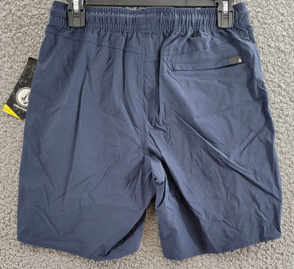 Volcom New Aged Stone Elastic Waist Shorts Boys 8-20 Navy Pockets Drawcord Logo~ - Picture 10 of 16