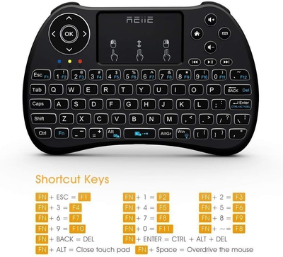 Version)REIIE H9+ Backlit Wireless Mini Handheld Remote Keyboard with Touchpad W