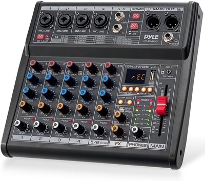 Pyle 6Ch Audio Interface Mixer for FOH w/ DSP 16 Preset Effects PMX466