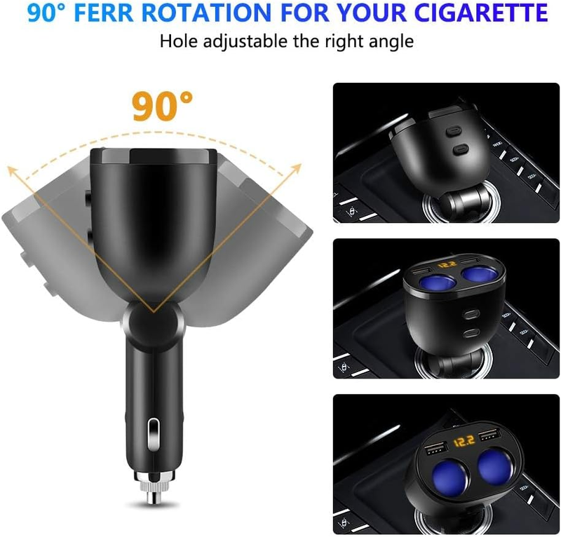 USB Car Charger Splitter Adapter, 2 Socket Cigarette Lighter Multi Power Outlet