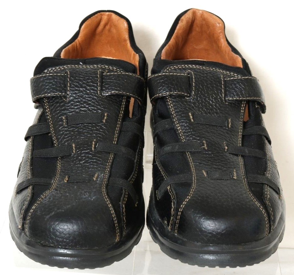 Dr. Comfort 3810 Betty Black Leather Closed Toe Fisherman Flat Women's US 7.5W