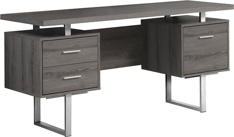 Dark Taupe Reclaimed-Look/Silver Metal Office Desk, 60-Inch