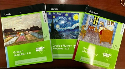 Eureka Math TEKS Gr 5 Module 1 & 2 Learn, Practice Fluency, Succeed Workbook Set