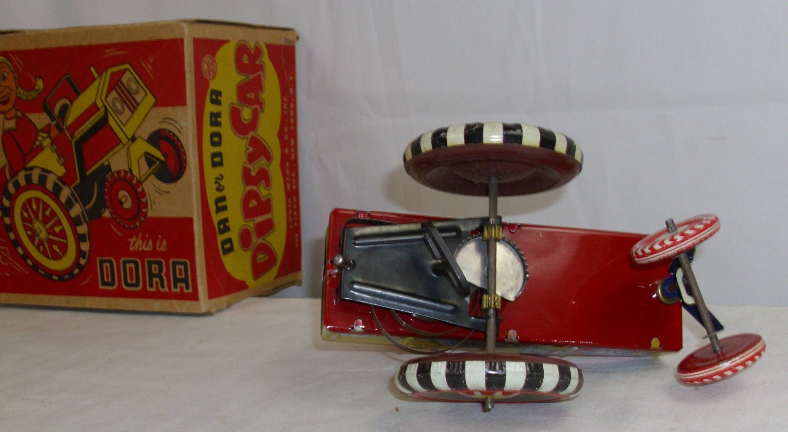 MARX DAN OR DORA DIPSY CRAZY CAR TIN WIND UP TOY BOXED WORKS CLEAN!