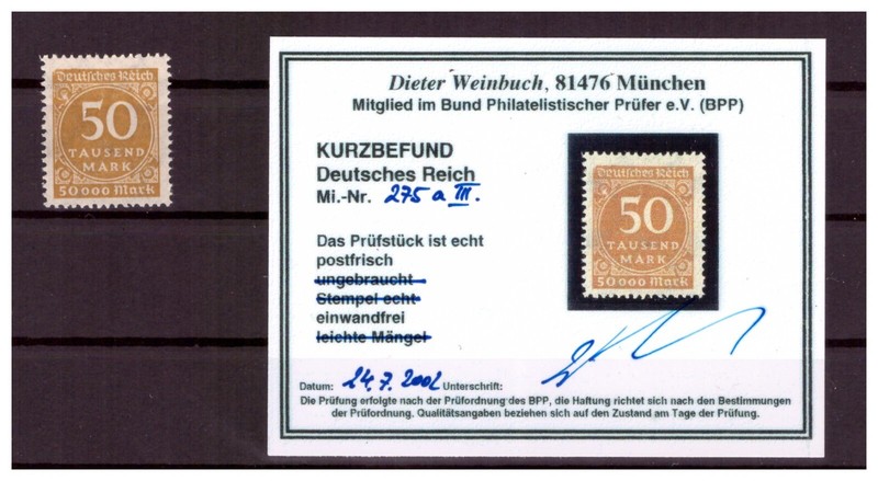 H28184 Deutsches Reich Mi. Nr. 275 A  Pf Iii    Postfrisch  Befund Bpp