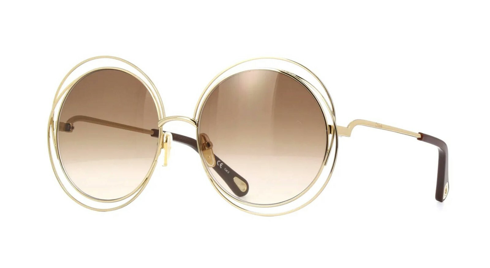 Pre-owned Chloé Carlina Ch0045s Gold/brown Shaded (004) Sunglasses