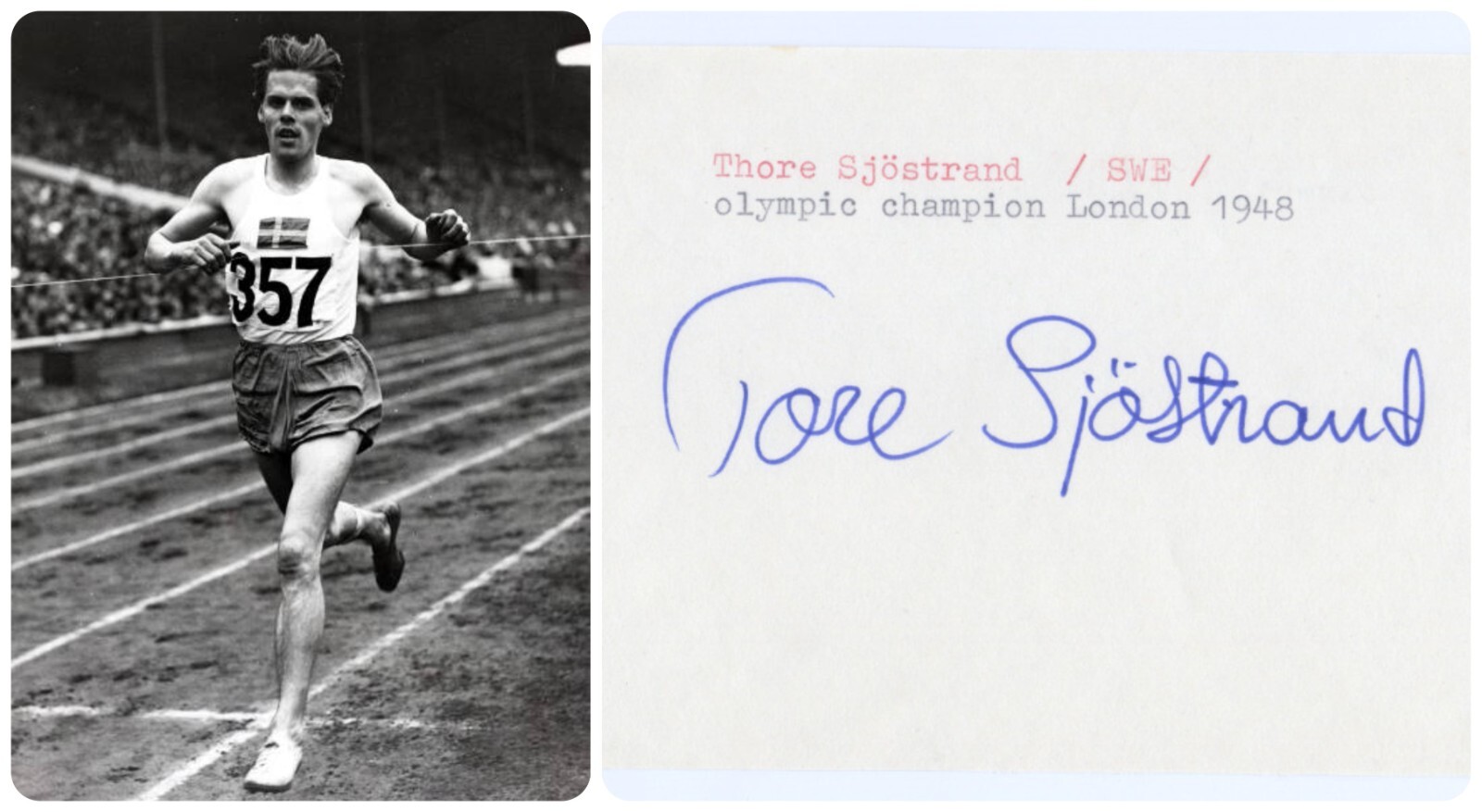 1948 Olympics T&F 3000m Steeplechase Gold TORE SJÖSTRAND
