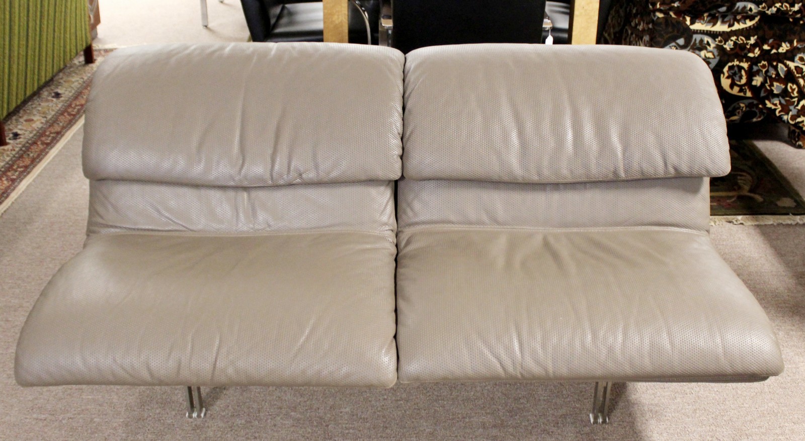 Mid Century Modern Pair Giovanni Offredi Saporiti Leather Wave Loveseat Sofas