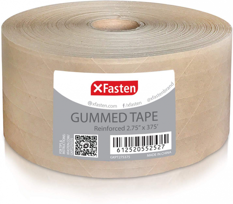 2.75" x 375 Feet Brown Packing Tape Gummed Kraft Paper Roll For Mailing