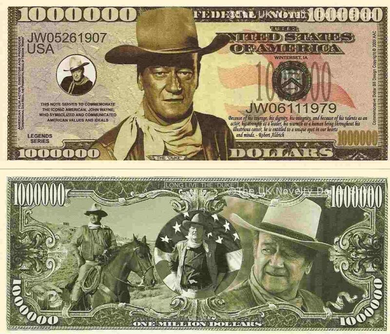 John Wayne The Duke Cowboy Million Dollar Bills x 2 American Western Film Actor