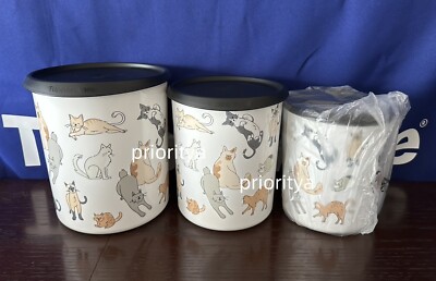 Tupperware Pawsome Pets One Touch Canister 18/12/8 cup Set of 3 Cozy Cat New