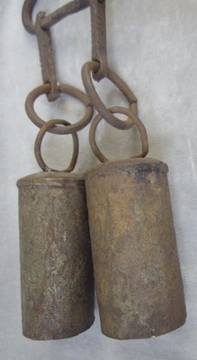 Set of 2 Hand Made Bells Antique Primitive cow bells on metal yoke