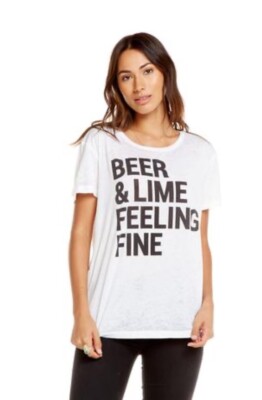 Chaser Weekends. Beer & Wine Feeling Fine Sheer White Graphic Tee Size Large