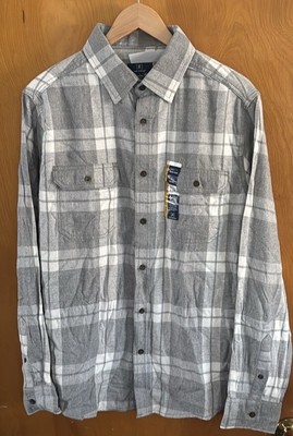 Flannel Shirt Mens Large Gray Plaid