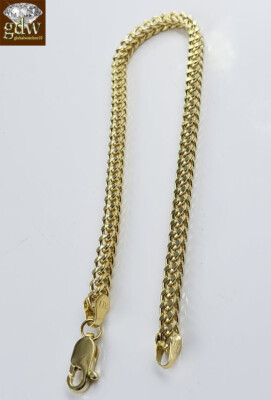 Pre-owned Globatwatches10! 10k Yellow Gold Franco Bracelet 4mm 8" Inch Men Women Rope Cuban Link Real Gold