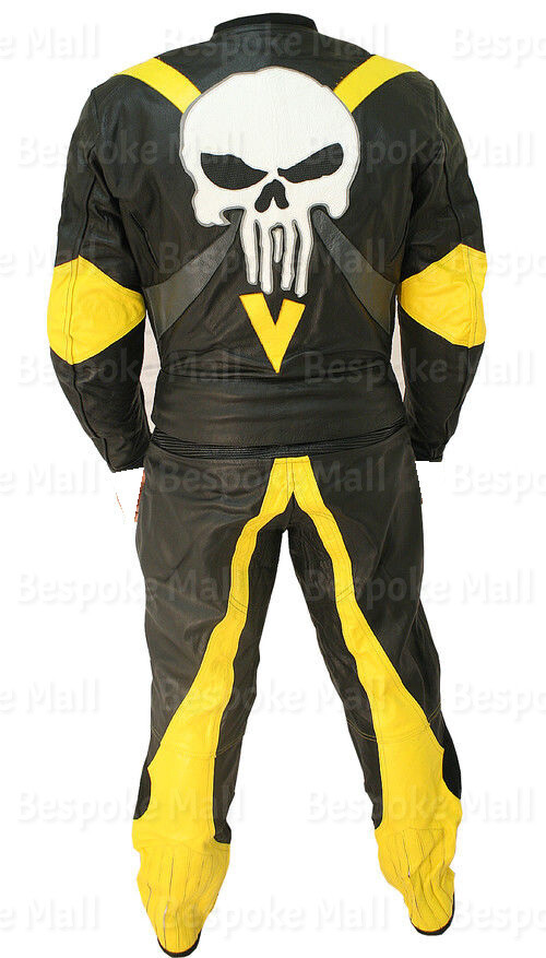 Pre-owned Handmade Men's Motorcycle Punishes Cowhide Leather Two Piece Suit Safety Pads-304 In Multicolor