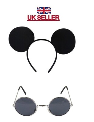 3 Blind Mice Set (Black Glasses & Mouse Ears on Headband) Fancy Dress Outfit