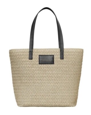 Donna Karan Cashmere Mist Woven Straw Tote Beach Shoulder Bag Travel Shopper NWT