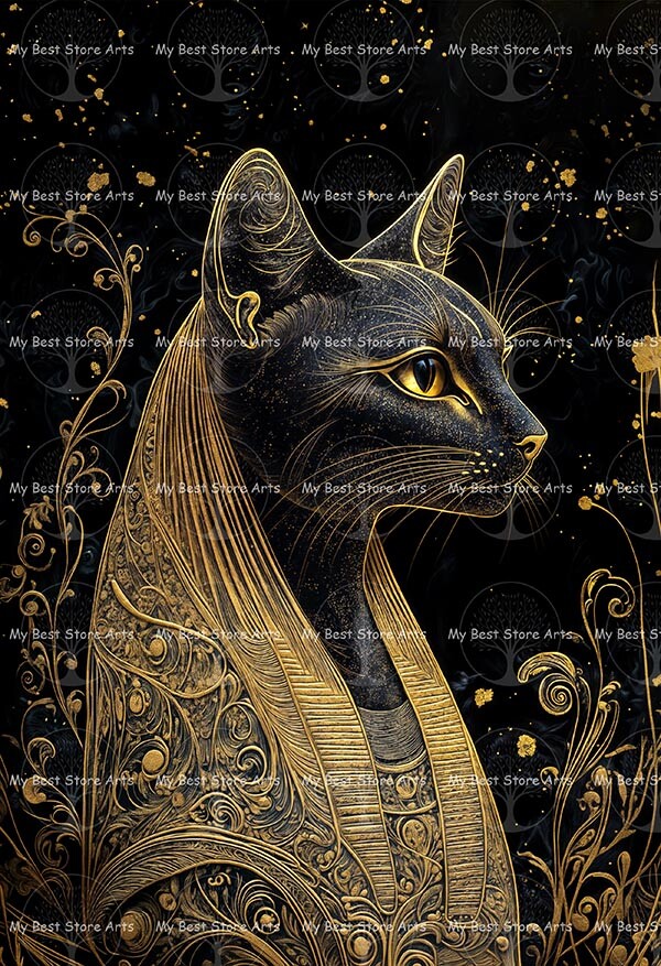 BASTET CAT GODDESS ART PRINT, Egyptian Mythology Wall Decor