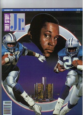 barry sanders - lions tuff stuff magazine w/card insert & poster