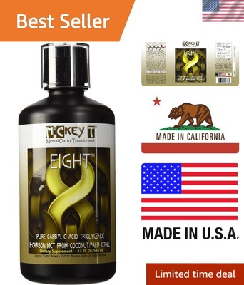 Eight 32oz - Pure C8 MCT Oil - Not a Blend   100% C-8 Caprylic Acid - Keto Fr...