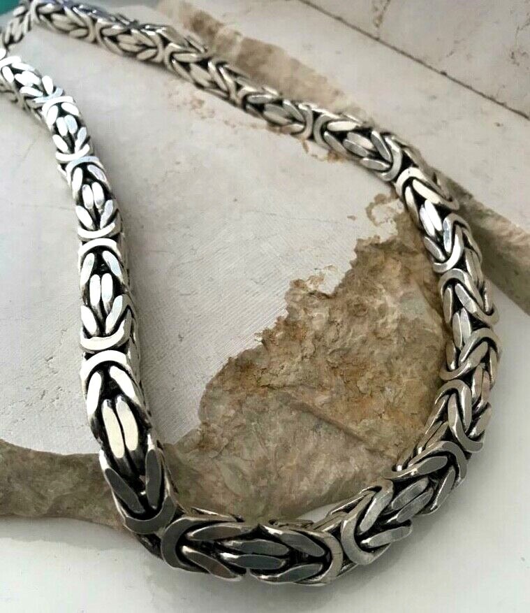 Pre-owned Handmade Mens Bali Byzantine Box Chain Necklace Oxide 377gr 28inch  In Silver