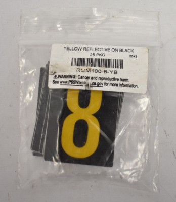 Lot of 25 Yellow Reflective On Black Rectangular Strips Adhesive #8 RUM100-8-YB