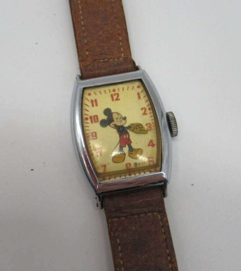 Vintage WDP Mickey Mouse US Time Wristwatch on Leather Band