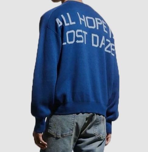 Pre-owned Lost Daze $950  Men Blue All Hope Is Lost Graphic Oversized Cashmere Sweater Sz L