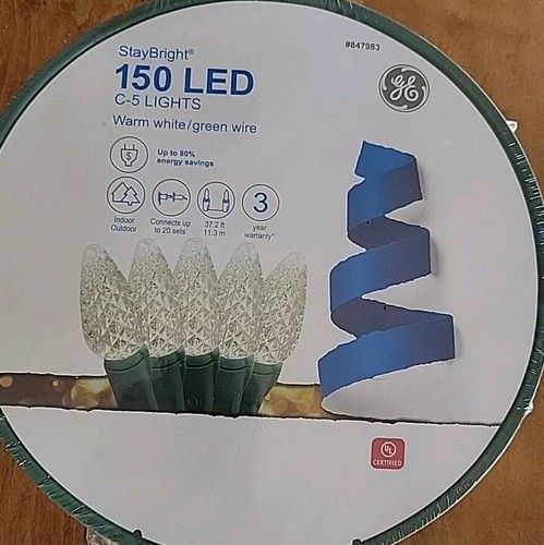 GE StayBright 150 LED Warm White C5 37.2-ft String Christmas