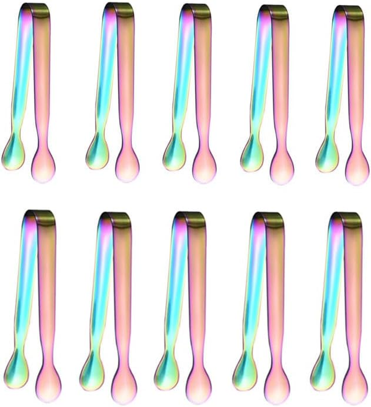 4.5 Inch Stainless Steel Mini Ice Tongs 10 Pack, Multi Purpose Small Serving Ton