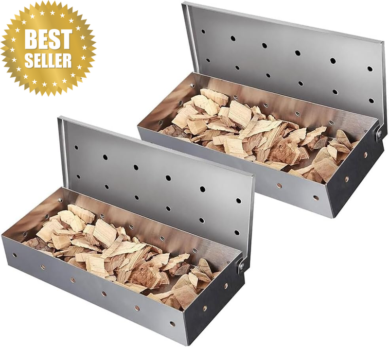 Set of 2 Smoker Box for BBQ, Stainless Steel Wood Chip Smoker Box, BBQ Grilling