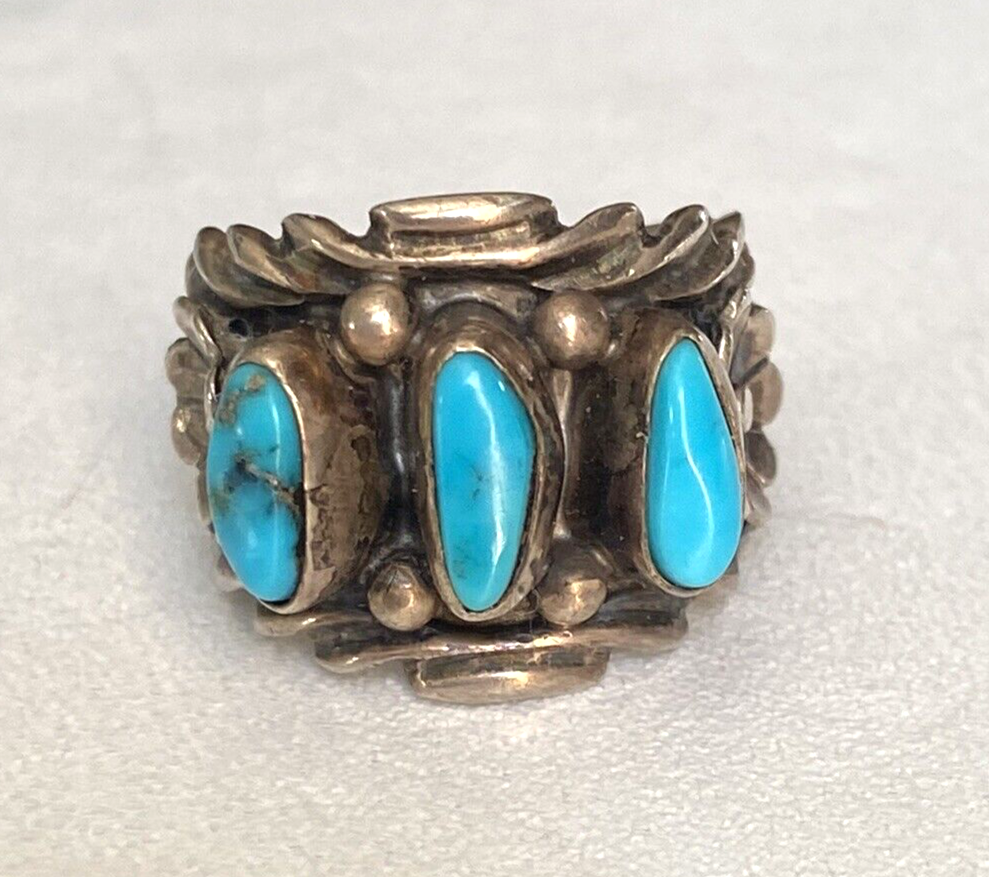 Vintage Native American “NAVAJO” Sterling & Turquoise Ring - Size 7 ...