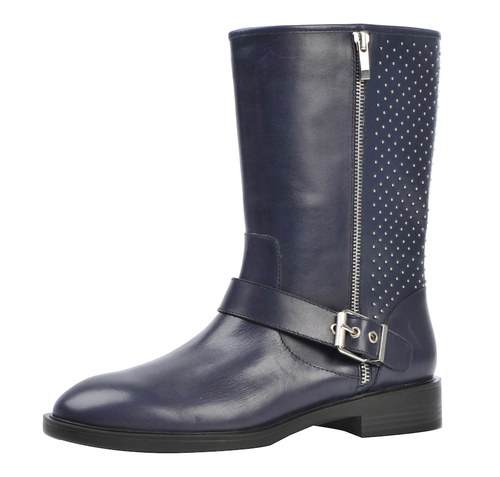 Pre-owned Steve Madden Womens Zain Studded Leather Boot Size-7 Color-navy Leather