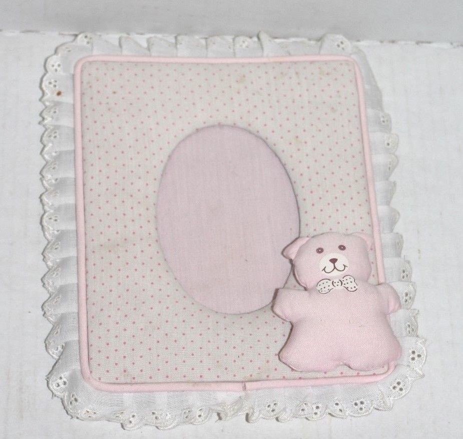 Vintage Pink Cloth Teddy Bear Picture Frame